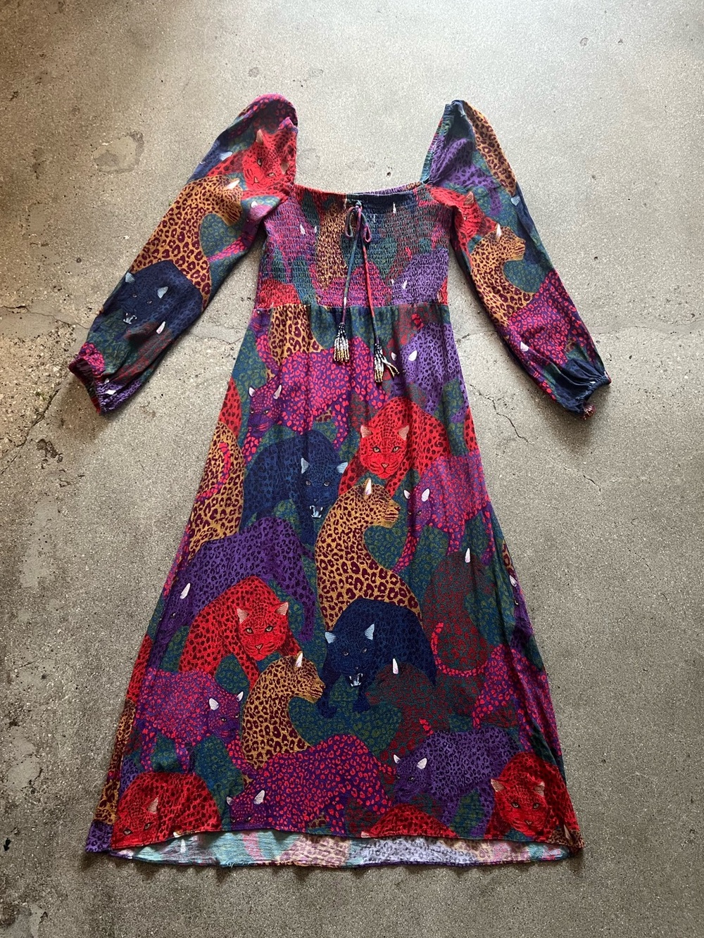Farm Rio Multi-Color Animal Print Long Sleeve Midi Dress
